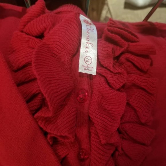 Cherokee | Solid Red | Ruffle Front | Cardigan Sweater | Size: 2T - Picture 11 of 15